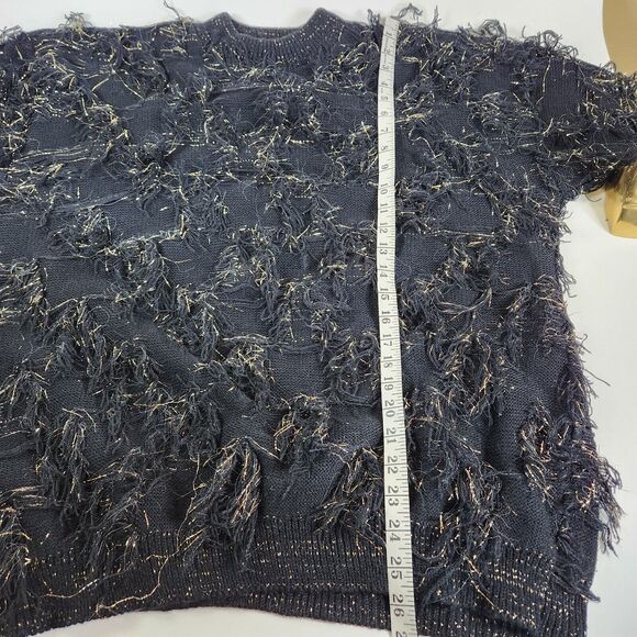 *READ VTG Just For Women Fuzzy Tinsel Gold Black Knit Sweater Metallic 80s 90s - Picture 8 of 9
